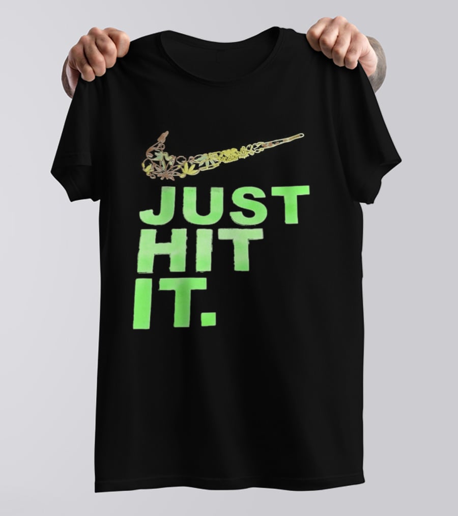 Just Hit It Classic Swoosh Flaming Bat Baseball T-Shirt