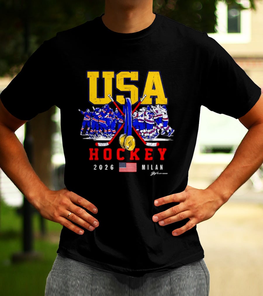 USA Hockey Team 2026 Gold Medal Milan Olympics Celebration USA Flag T-Shirt
