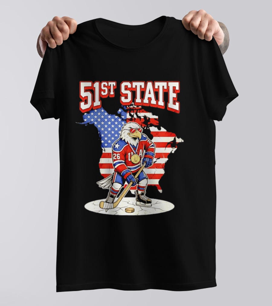 USA Team 51st State Hockey Eagle 26 Gold Medal T-Shirt