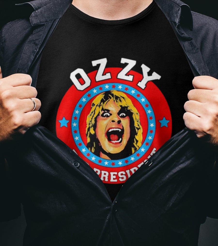 Ozzy Osbourne For President Campaign Circle With Stars And Screaming Expression T-Shirt