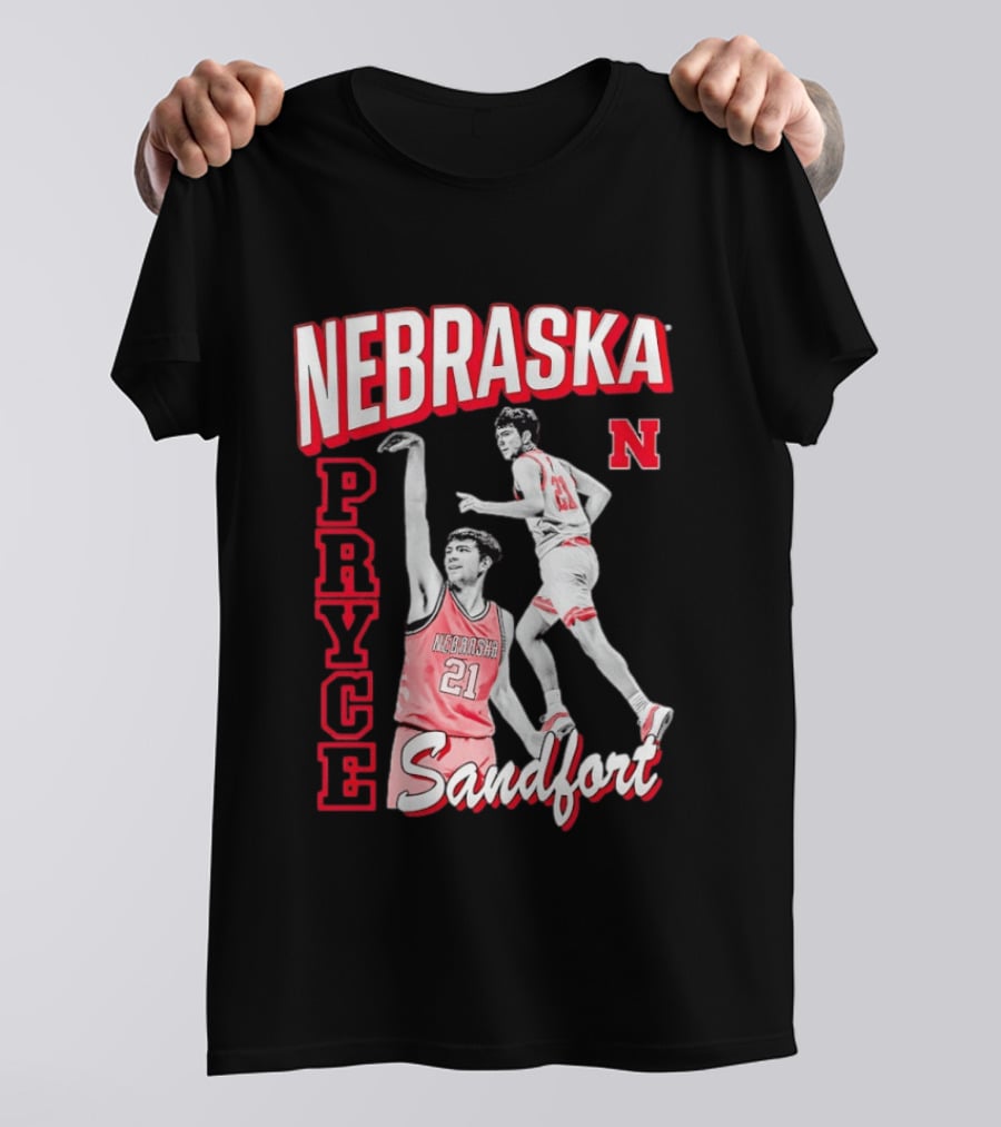 Pryce Sandfort 21 Nebraska Cornhuskers Basketball Team Iconic Red Jersey T-Shirt