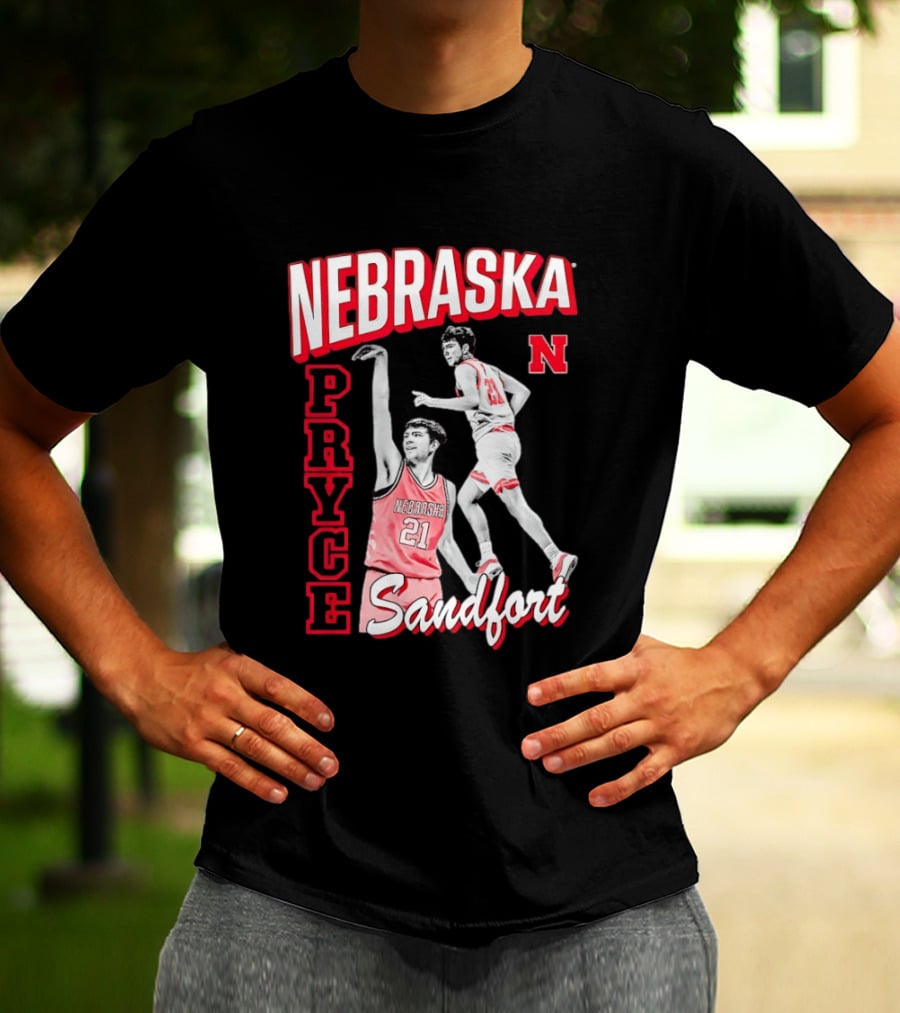 Pryce Sandfort 21 Nebraska Cornhuskers Basketball Team Iconic Red Jersey T-Shirt