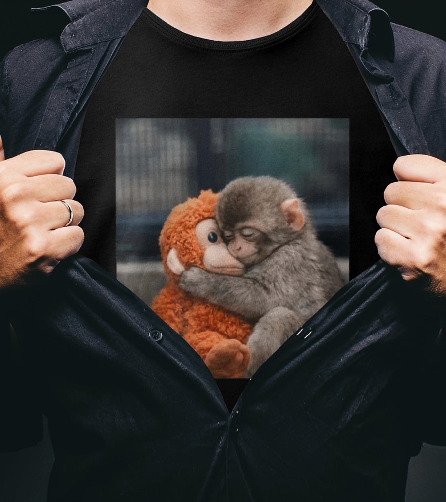 Punch Monkey Cute Baby Monkey Hugging Stuffed Toy T-Shirt