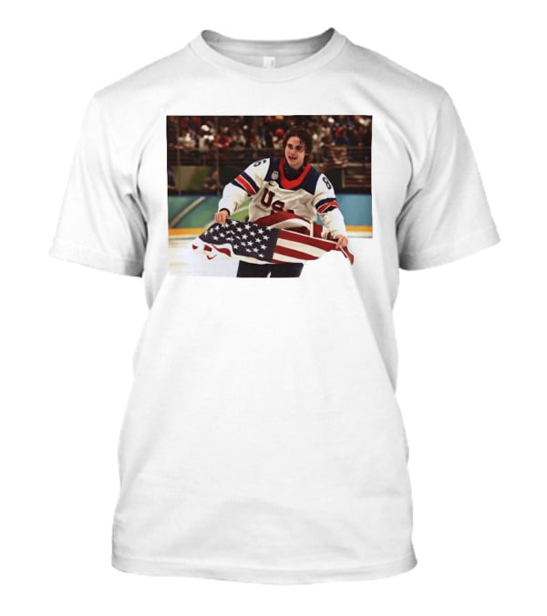 USA Hockey Jack Hughes American Flag Celebration T-Shirt
