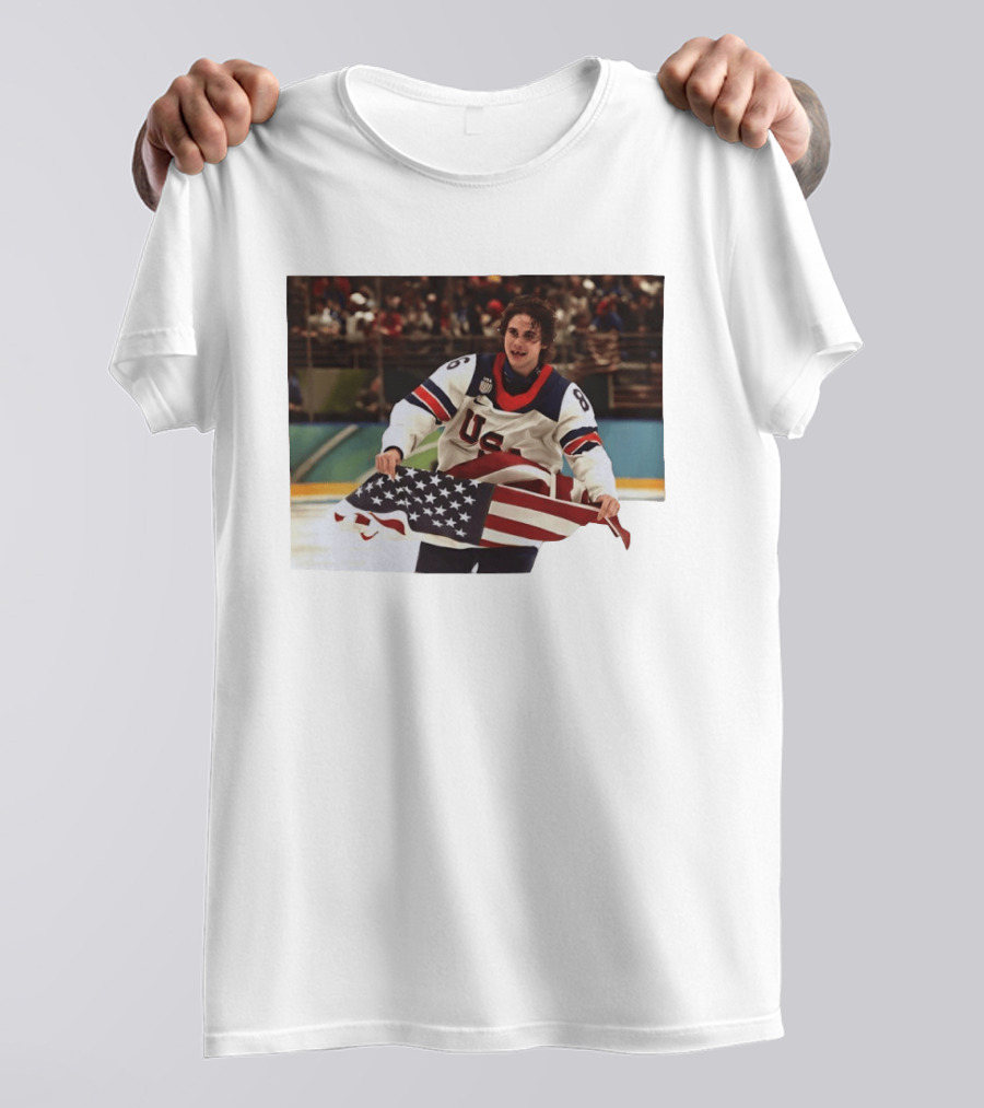 USA Hockey Jack Hughes American Flag Celebration T-Shirt
