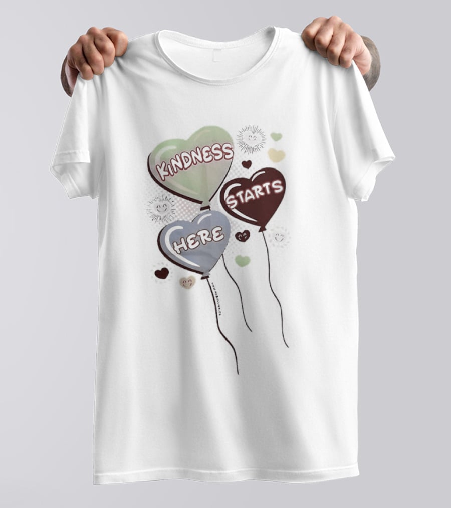 Kindness Starts Here Heart Balloons Colorful Positive Message T-Shirt