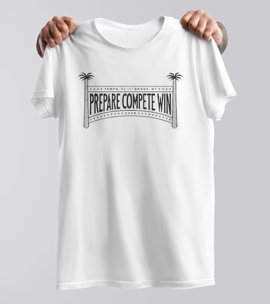 Prepare Compete Win 2026 Bronx NY Baseball Spring Training Palm Trees Stadium Gate T-Shirt