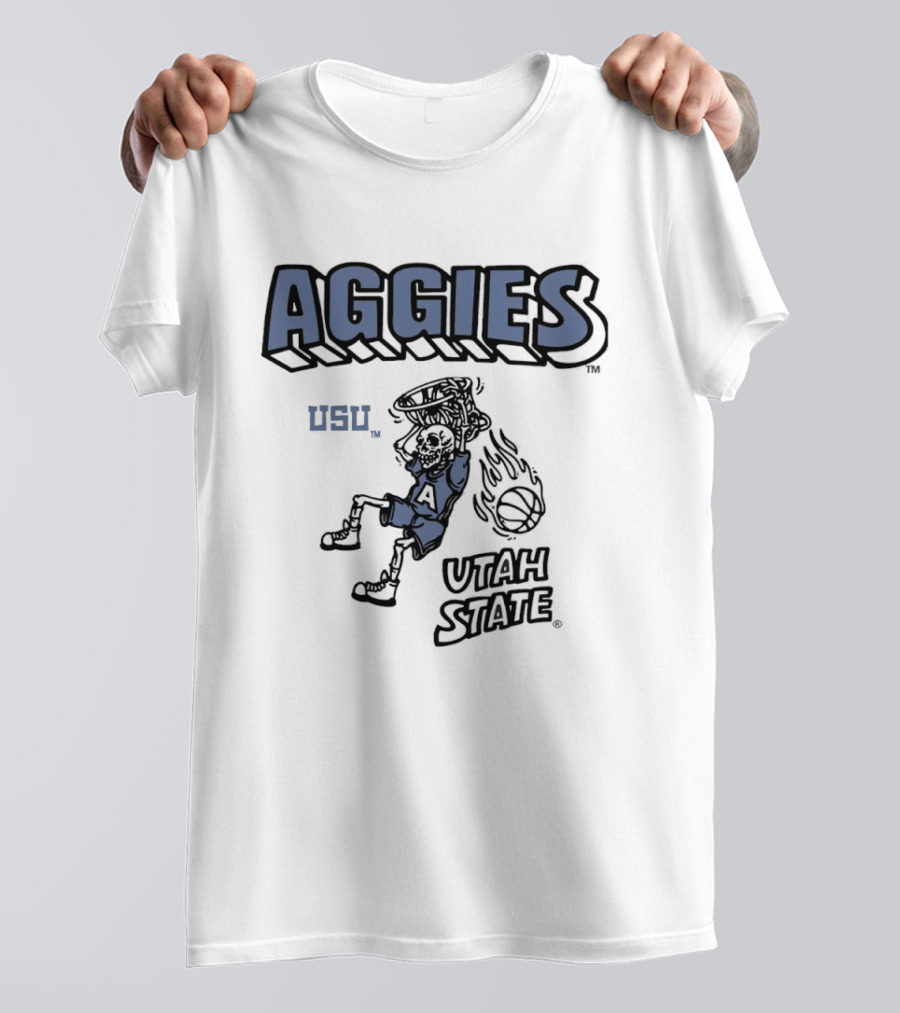 Utah State Aggies Skeleton USU Basketball Dunk T-Shirt