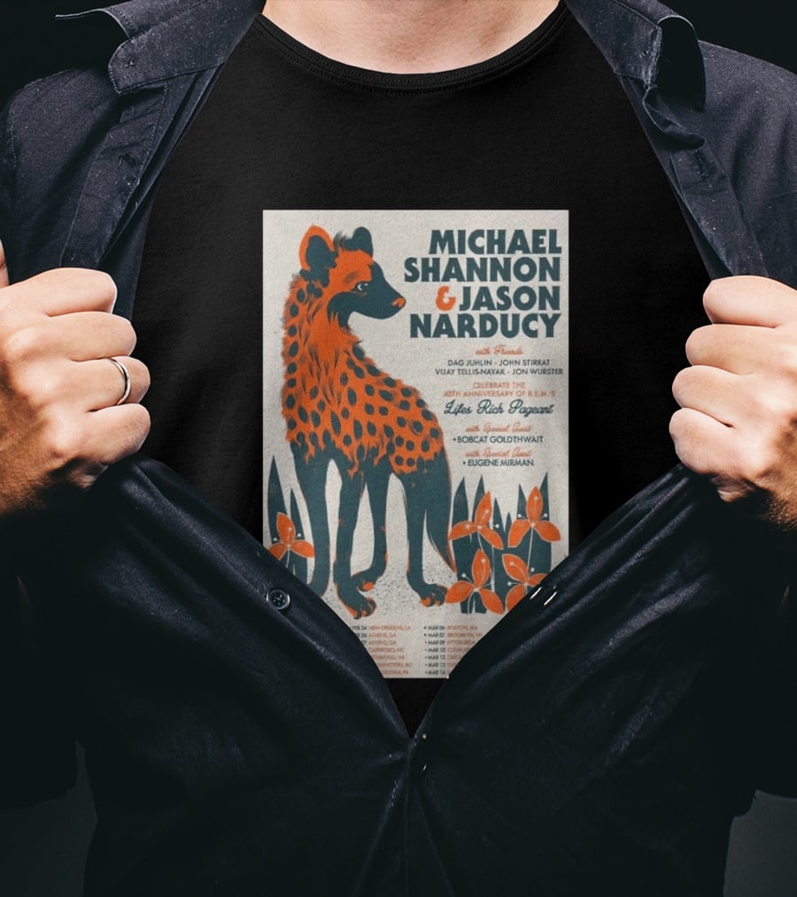 Michael Shannon Jason Narducy Friends Lifes Rich Pageant Tour 40th Anniversary Featuring Bobcat Goldthwait Eugene Mirman T-Shirt