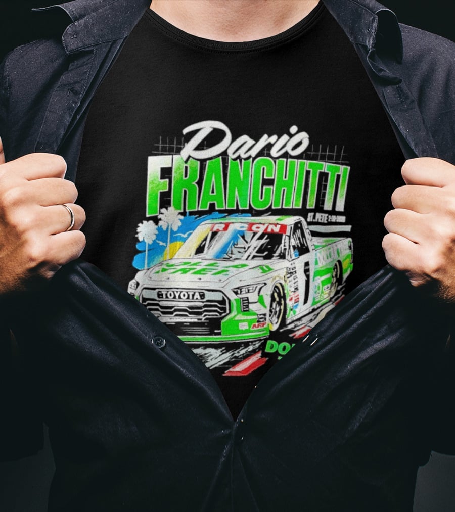 Dario Franchitti Toyota Tundra Dollar Tree Racing Palm Trees And Checkered Flags T-Shirt