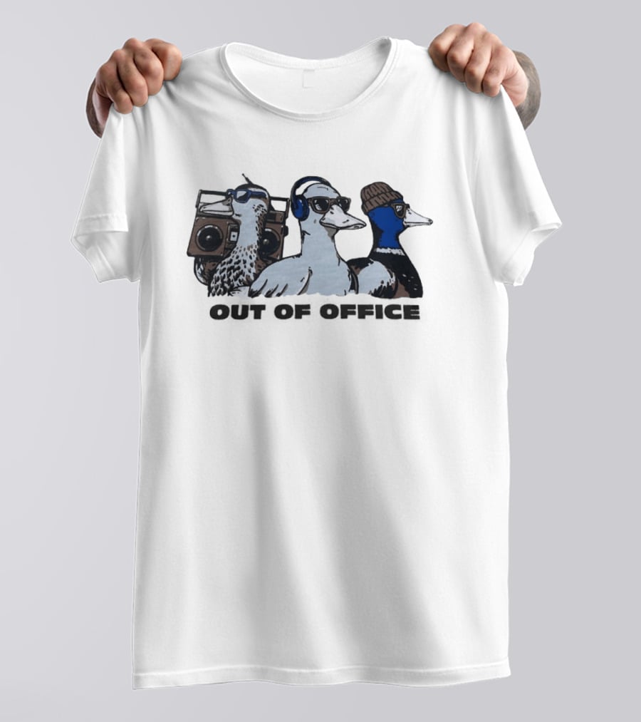 Out Of Office Ducks With Boom Box Headphones Beanie Sunglasses T-Shirt