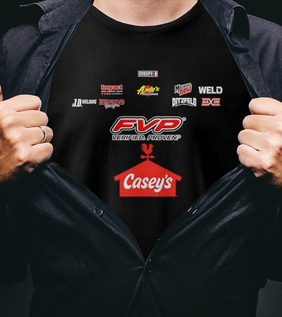 FVP Verified Proven Casey's Pizza Mountain Dew MAXIM Racing Impact Menard's World Racing Group T-Shirt