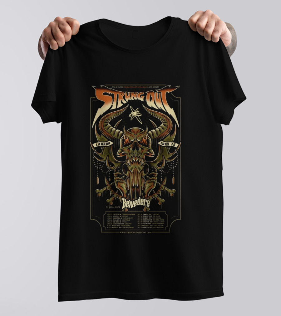 Strung Out Canada Tour 2026 Belvedere Special Guests Vancouver Toronto Calgary Dates T-Shirt