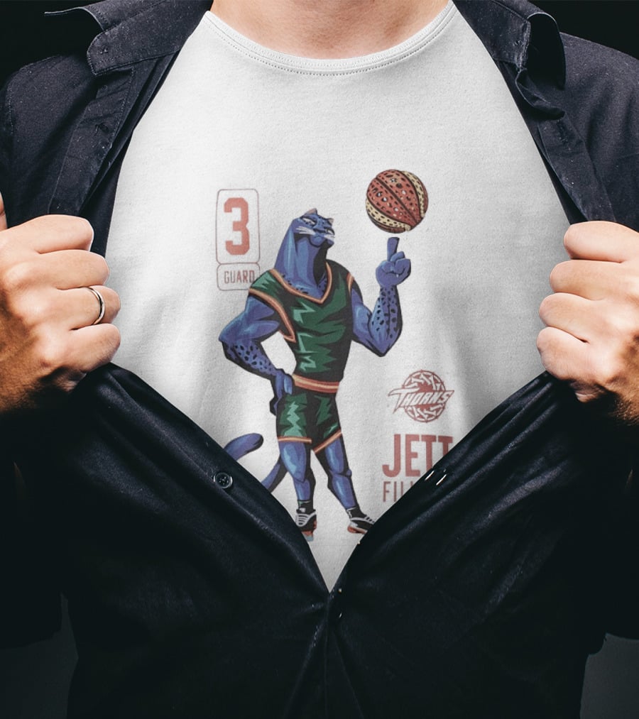 Jett Fillmore Thorns Basketball Blue Panther Character With Number 3 T-Shirt