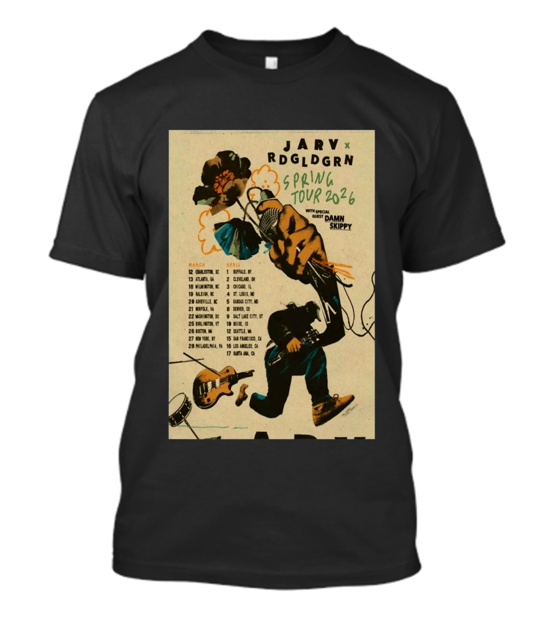 JARV RDGLDGRN Spring Tour 2026 With Guest Damn Skippy Tour Dates T-Shirt