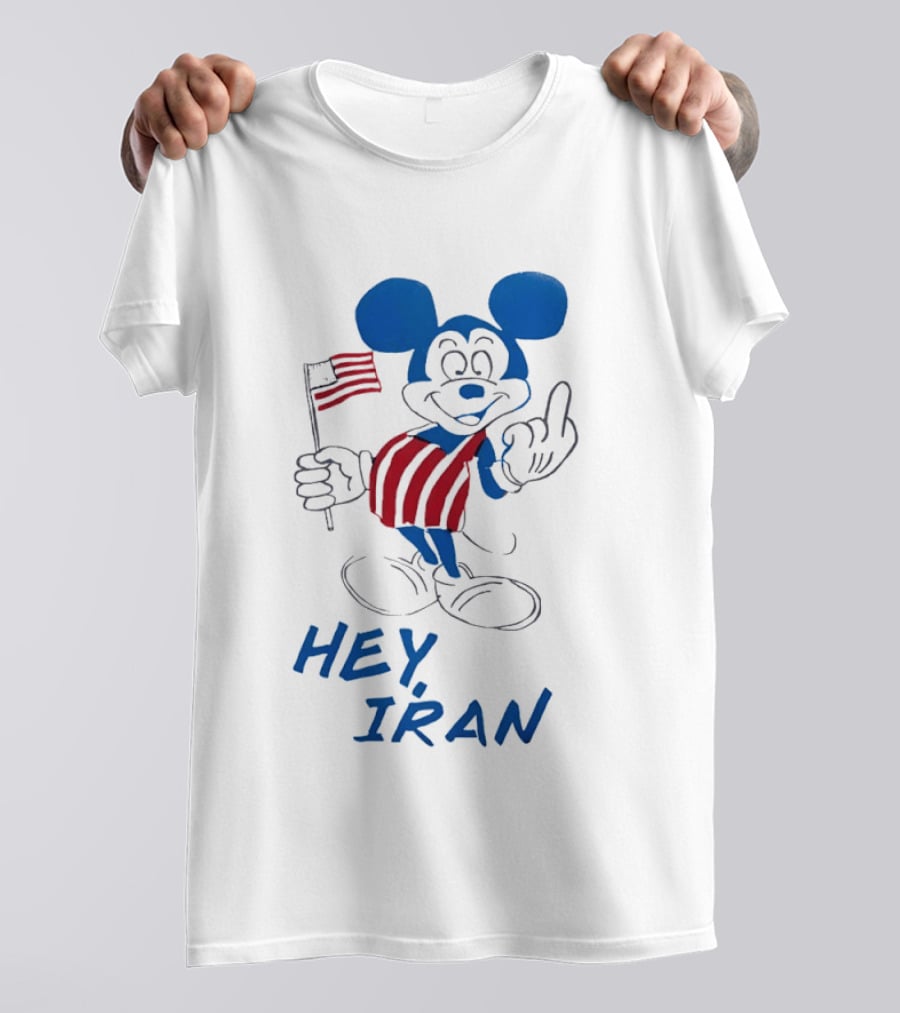 Mickey Mouse Hey Iran Middle Finger USA Flag T-Shirt