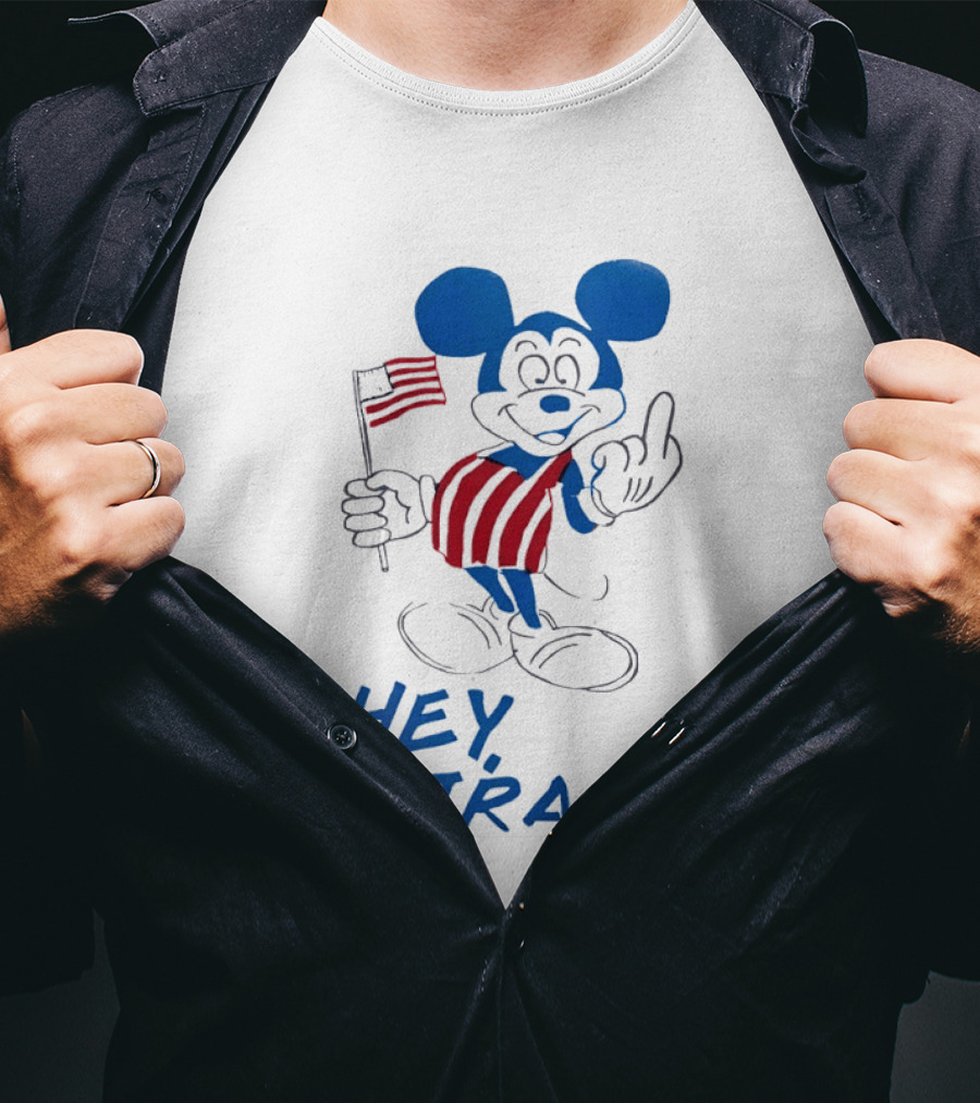 Mickey Mouse Hey Iran Middle Finger USA Flag T-Shirt