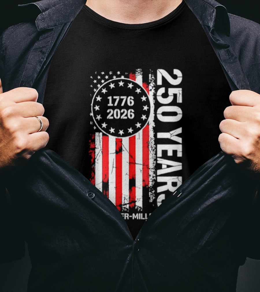 USA 250 Years 1776 2026 Quarter Millennial American Flag T-Shirt