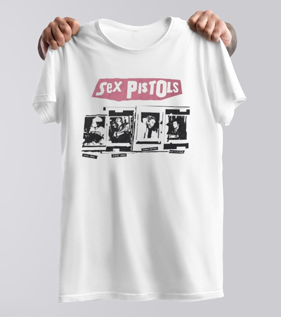 Sex Pistols Pink Logo And Band Photo Collage T-Shirt
