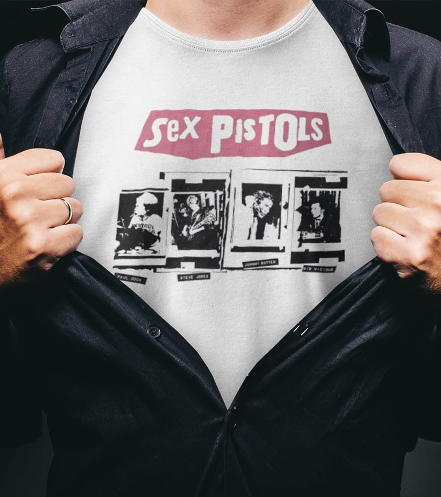 Sex Pistols Pink Logo And Band Photo Collage T-Shirt