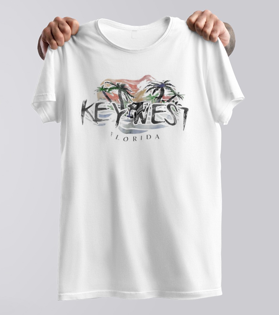 Key West Florida Sunset Palms Graphic Ocean Waves T-Shirt