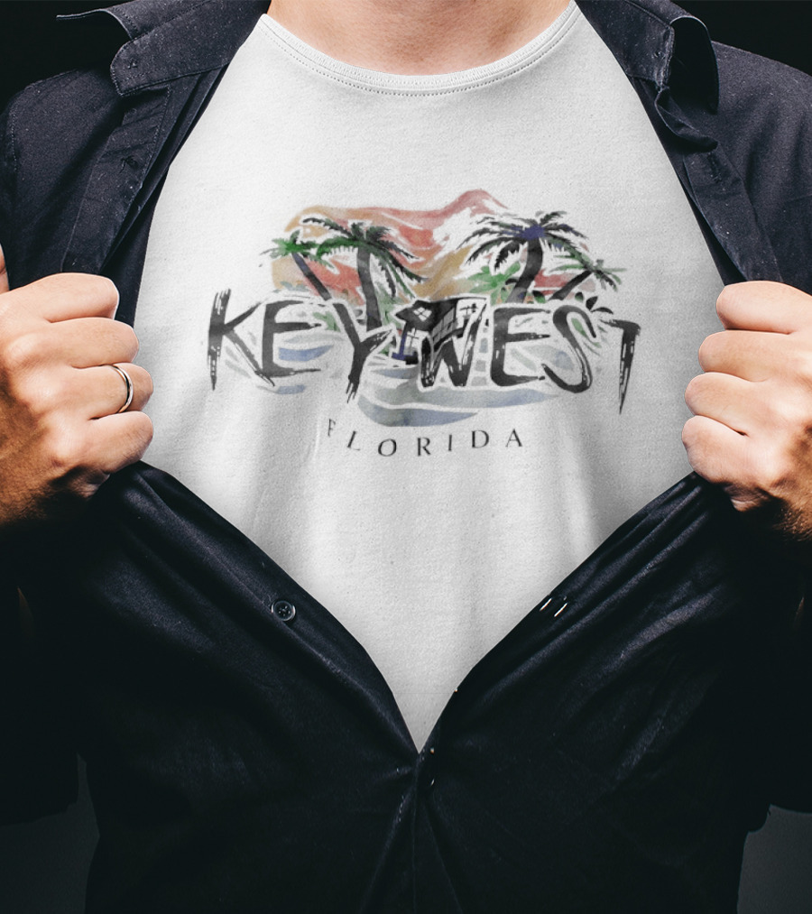 Key West Florida Sunset Palms Graphic Ocean Waves T-Shirt
