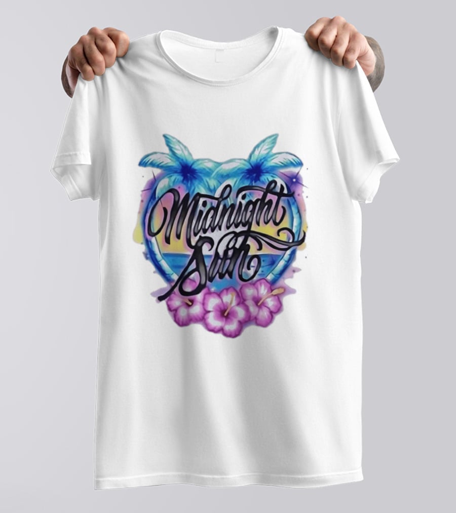 Midnight Sun Tropical Vibes Palm Trees And Hibiscus T-Shirt