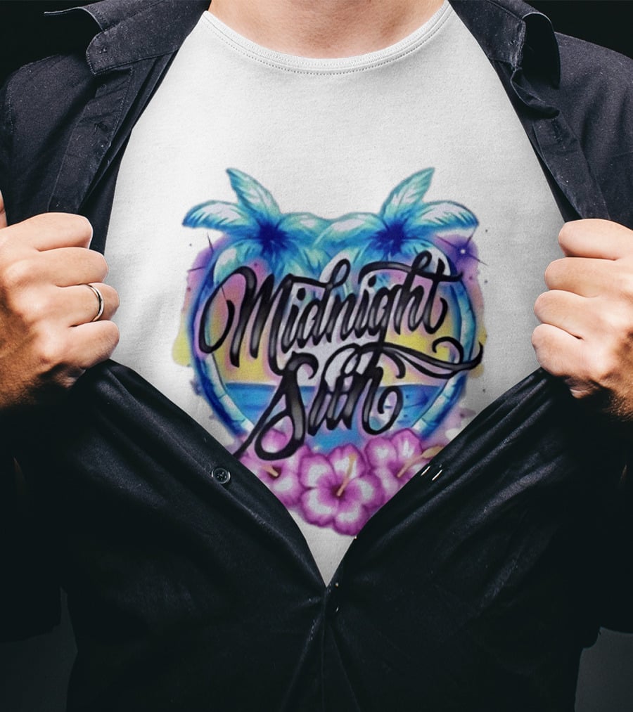 Midnight Sun Tropical Vibes Palm Trees And Hibiscus T-Shirt