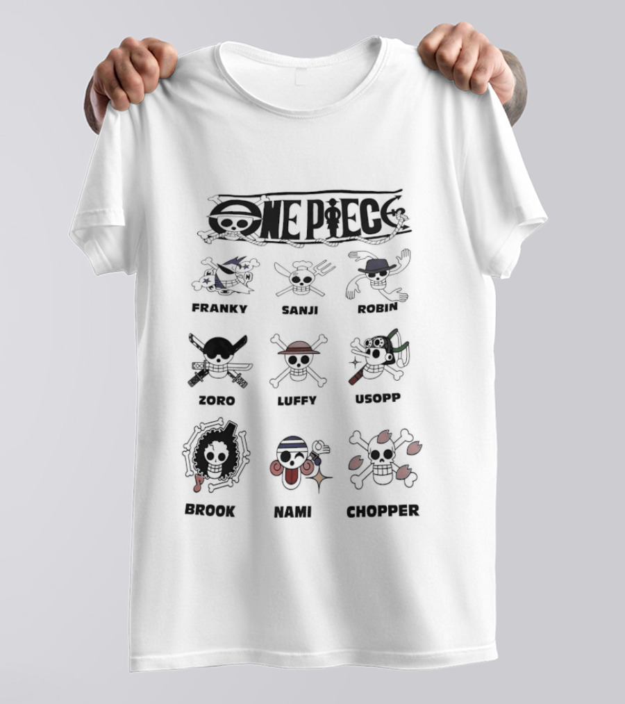 One Piece Straw Hat Crew Jolly Rogers Luffy Zoro Chopper Anime Flag Names T-Shirt