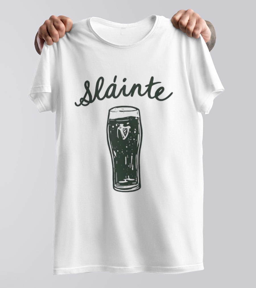 Slainte St Patrick's Day Beer Glass With Shamrock T-Shirt