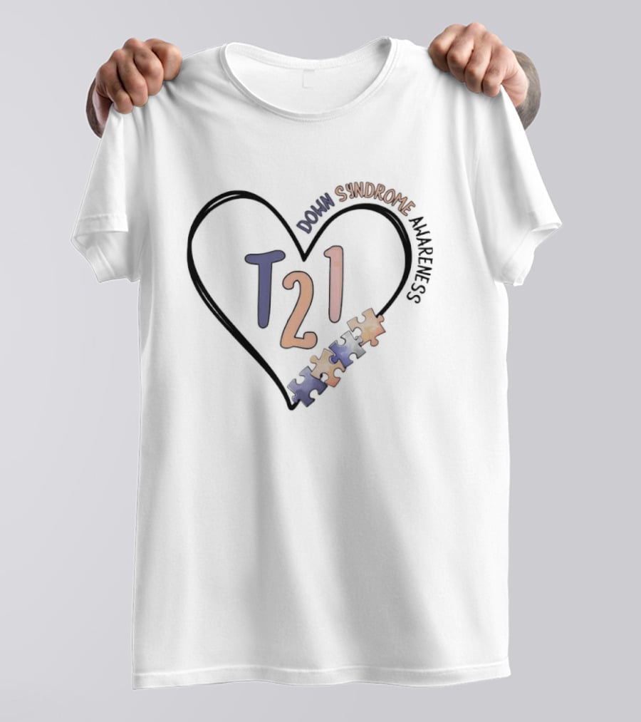 T21 Down Syndrome Awareness Heart Puzzle T-Shirt