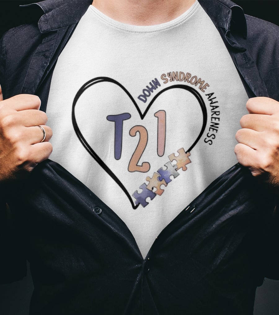 T21 Down Syndrome Awareness Heart Puzzle T-Shirt