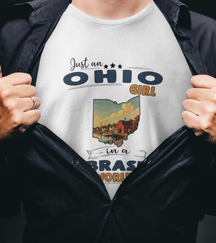 Just An Ohio Girl In A Nebraska World Lakeside Village Scene T-Shirt