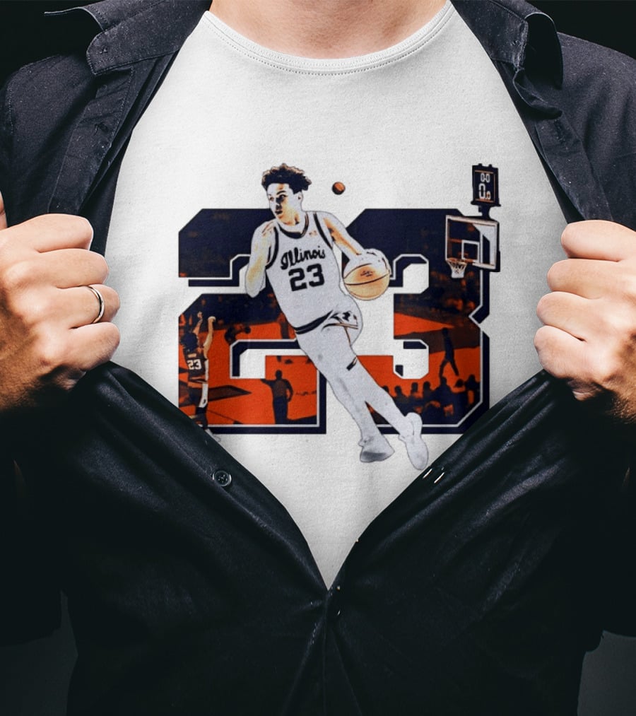 Illinois Fighting Illini Basketball Keaton Wagler 23 Number Dunk T-Shirt