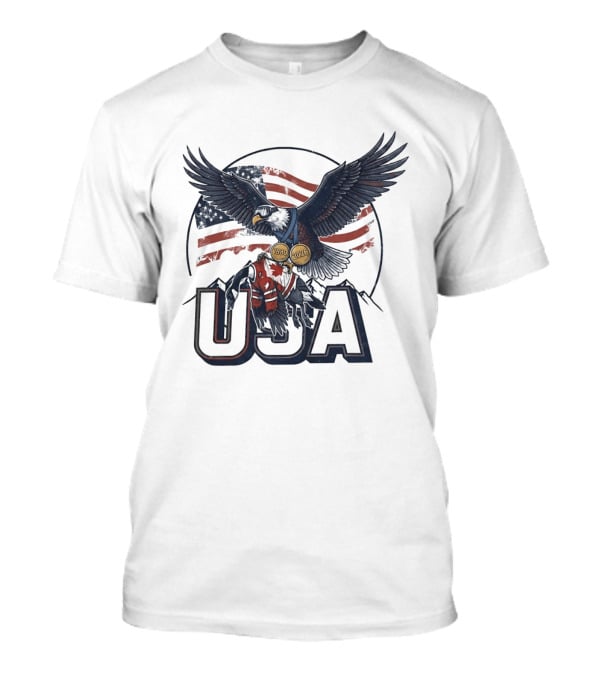 USA Eagle Ice Hockey Olympic Medals 1980 2026 American Flag T-Shirt