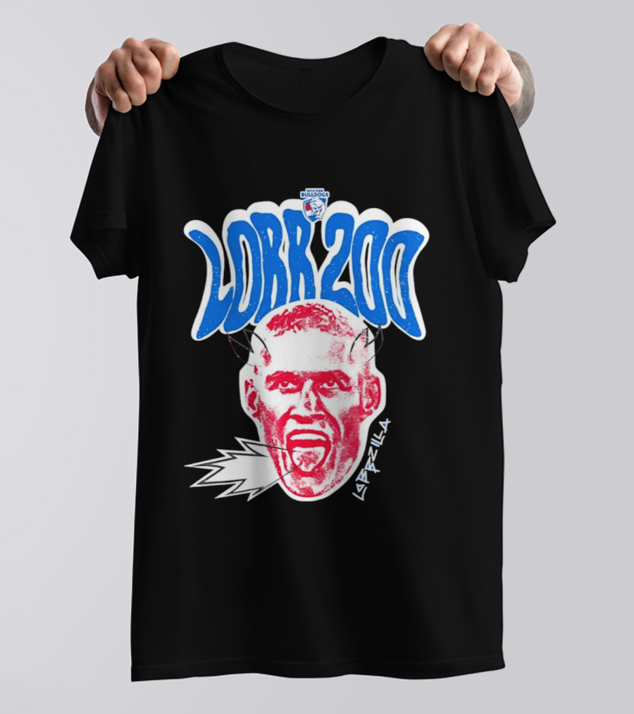 Western Bulldogs Lobb 200 Games Lobbzilla Big Head T-Shirt