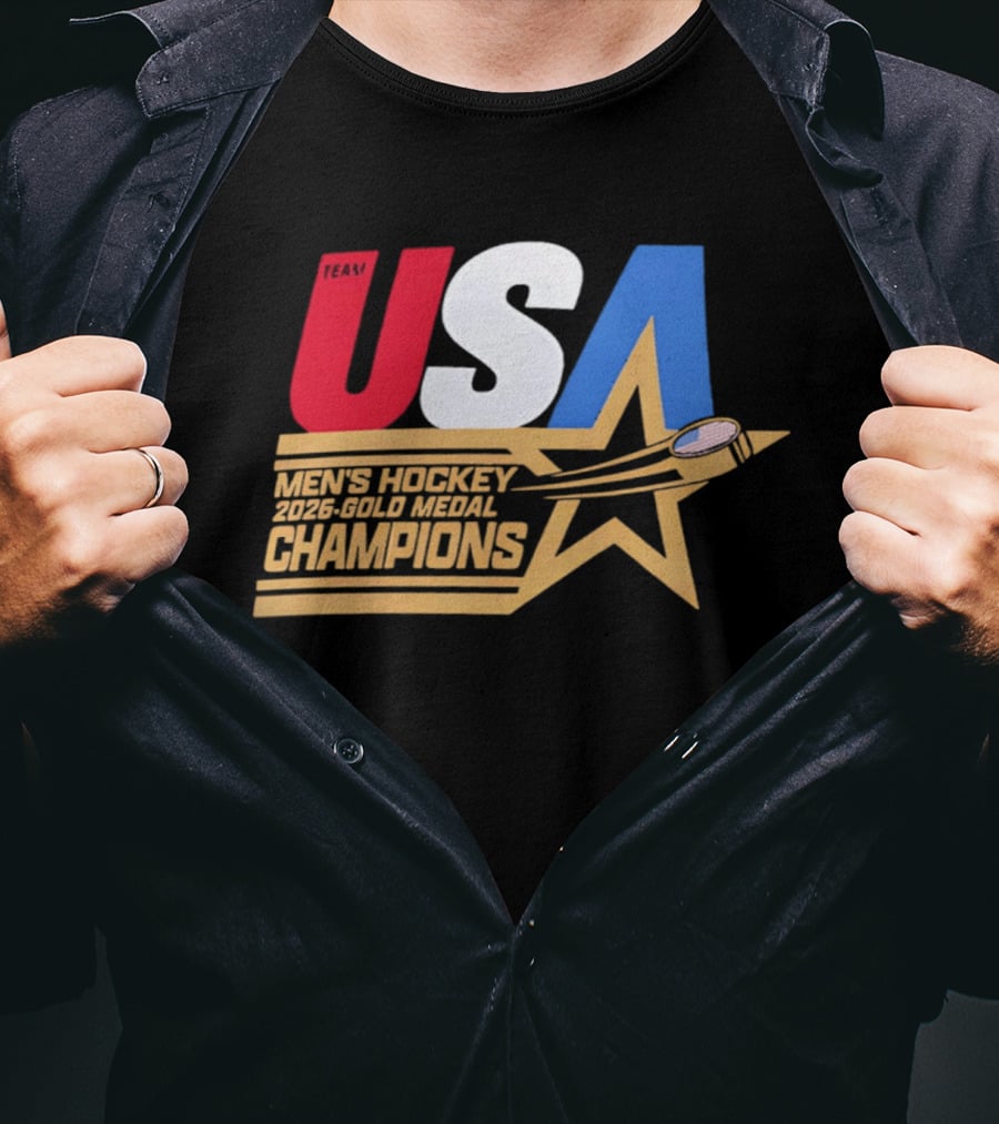 USA Men's Hockey 2026 Gold Medal Champions Star T-Shirt