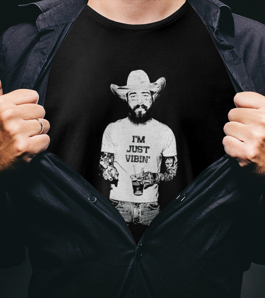 Post Malone Western Posty Cowboy Hat I'm Just Vibin T-Shirt