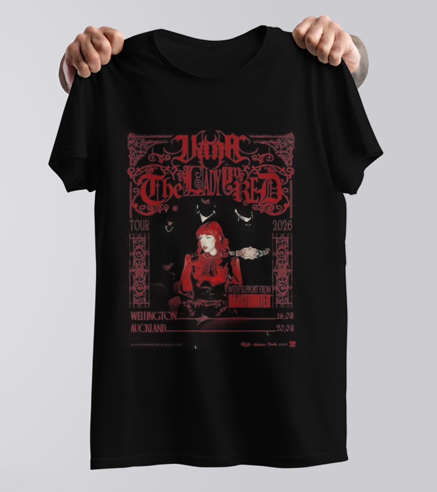 Vana The Lady In Red Tour 2026 New Zealand Wellington Auckland March 16 20 T-Shirt