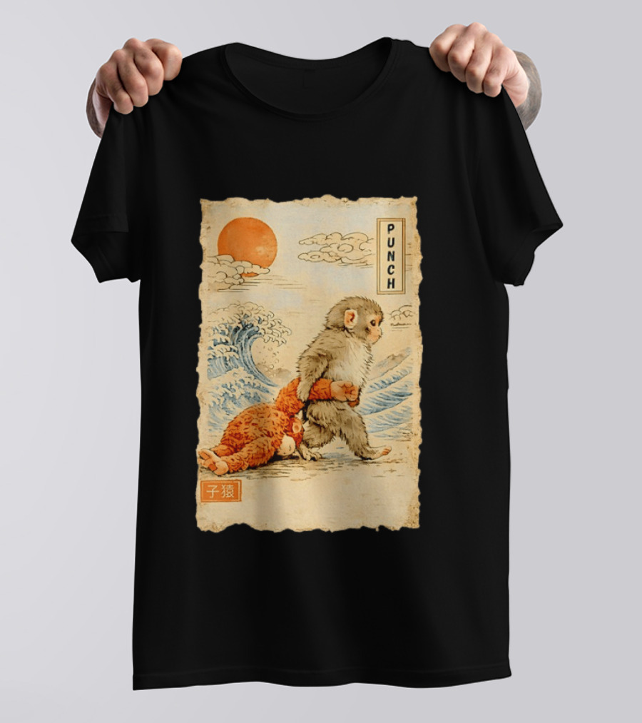 Punch Monkey Ukiyo E Wave Sun Kanji T-Shirt
