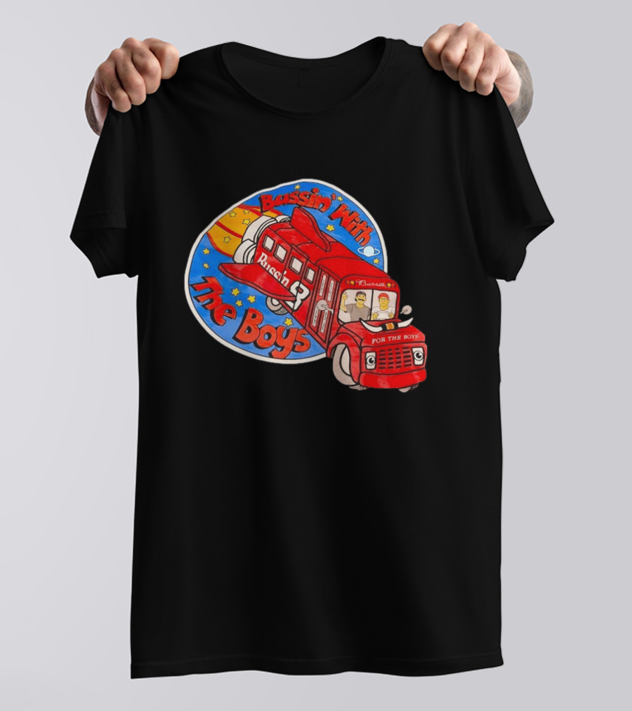 Bussin With The Boys Rocket Bus Adventure Retro Cartoon T-Shirt