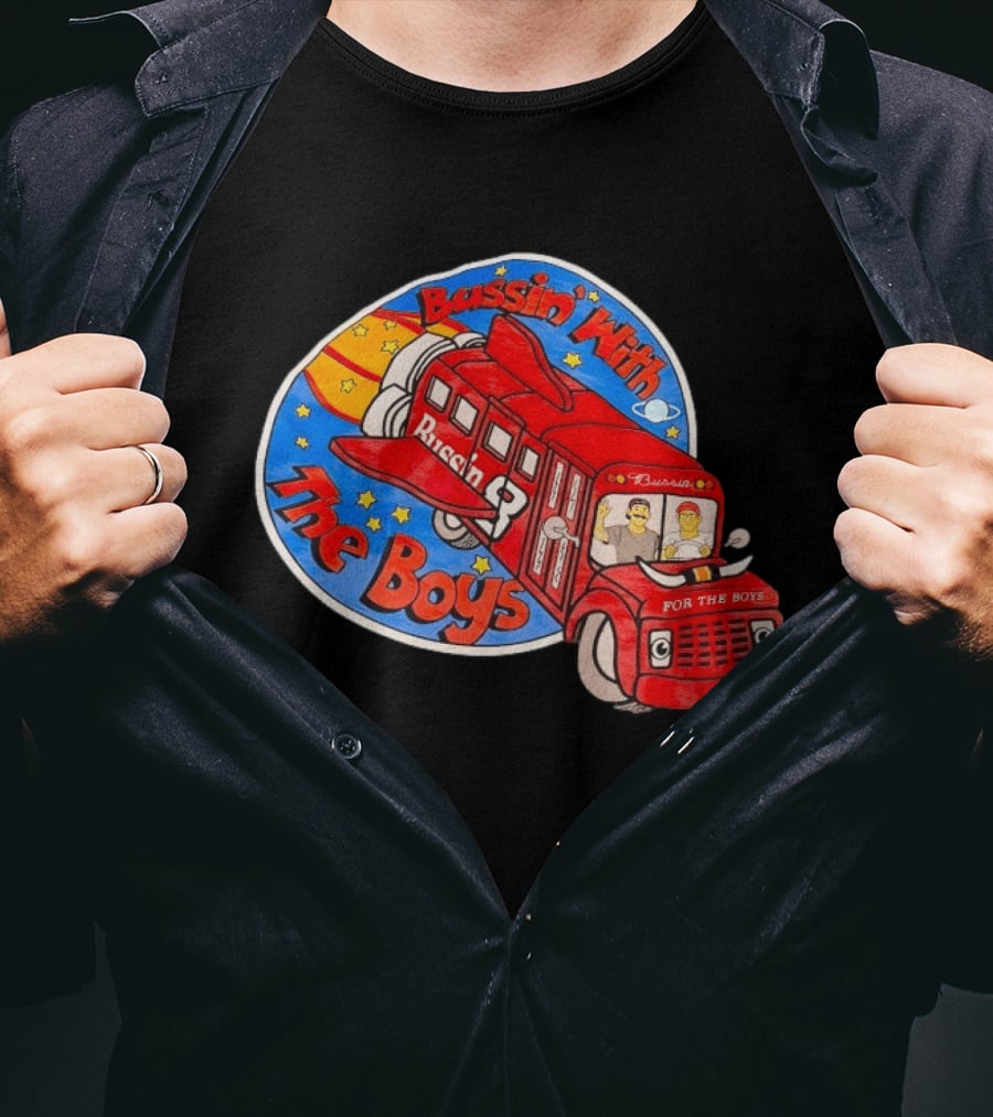 Bussin With The Boys Rocket Bus Adventure Retro Cartoon T-Shirt