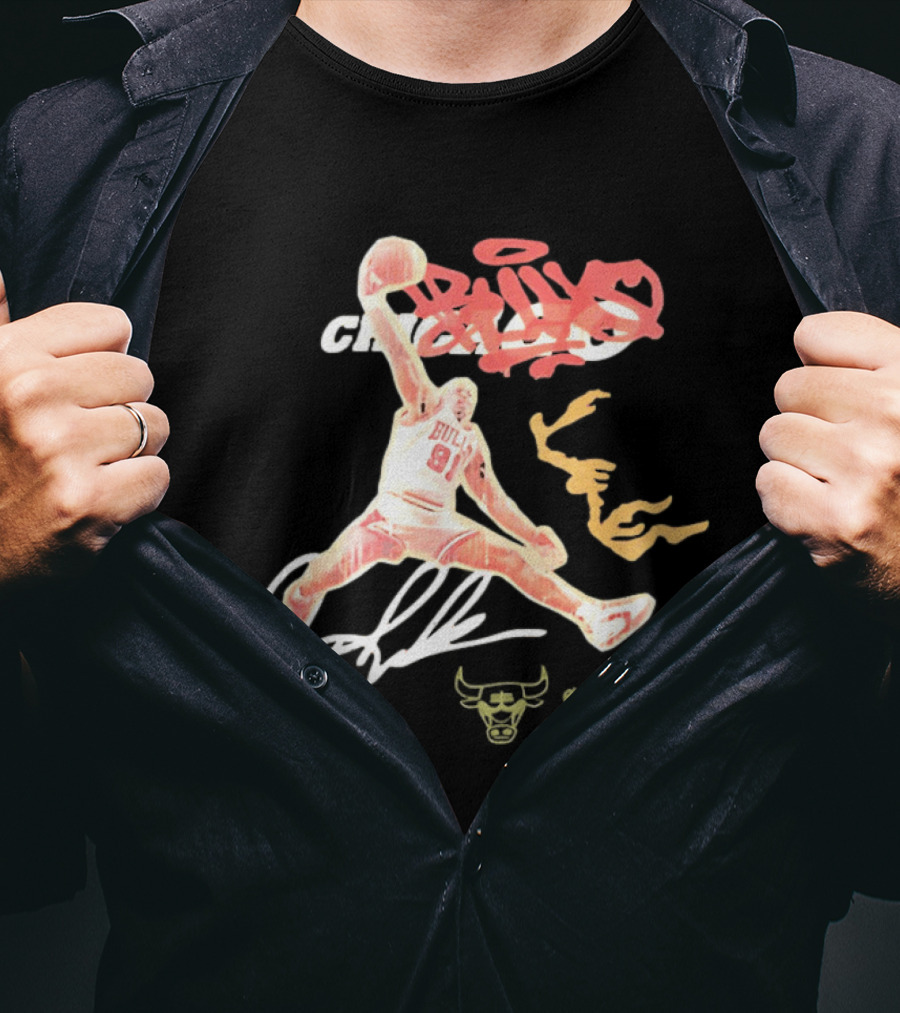 Dennis Rodman Bulls 91 Chicago Basketball Legend Dunk T-Shirt
