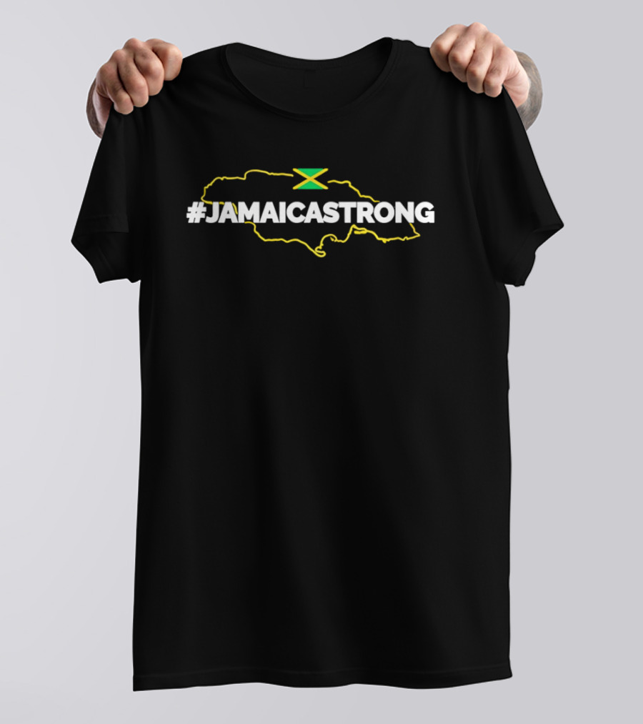 #JamaicaStrong Yellow Map Outline Flag T-Shirt