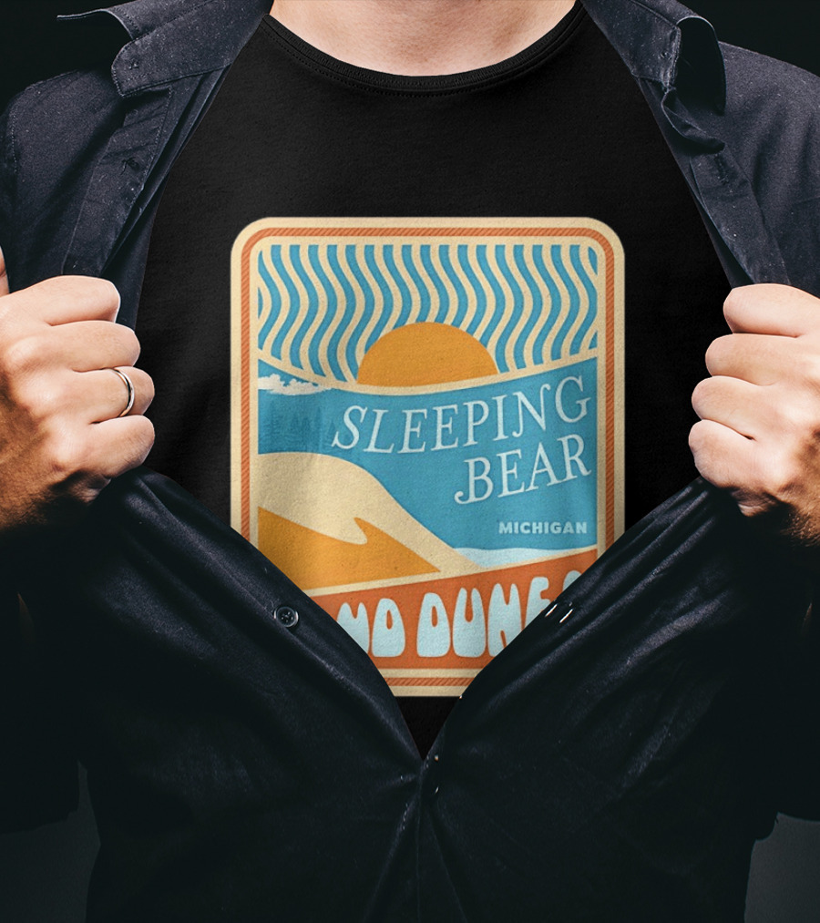 Sleeping Bear Michigan Sand Dunes Retro Sunset Scenic T-Shirt
