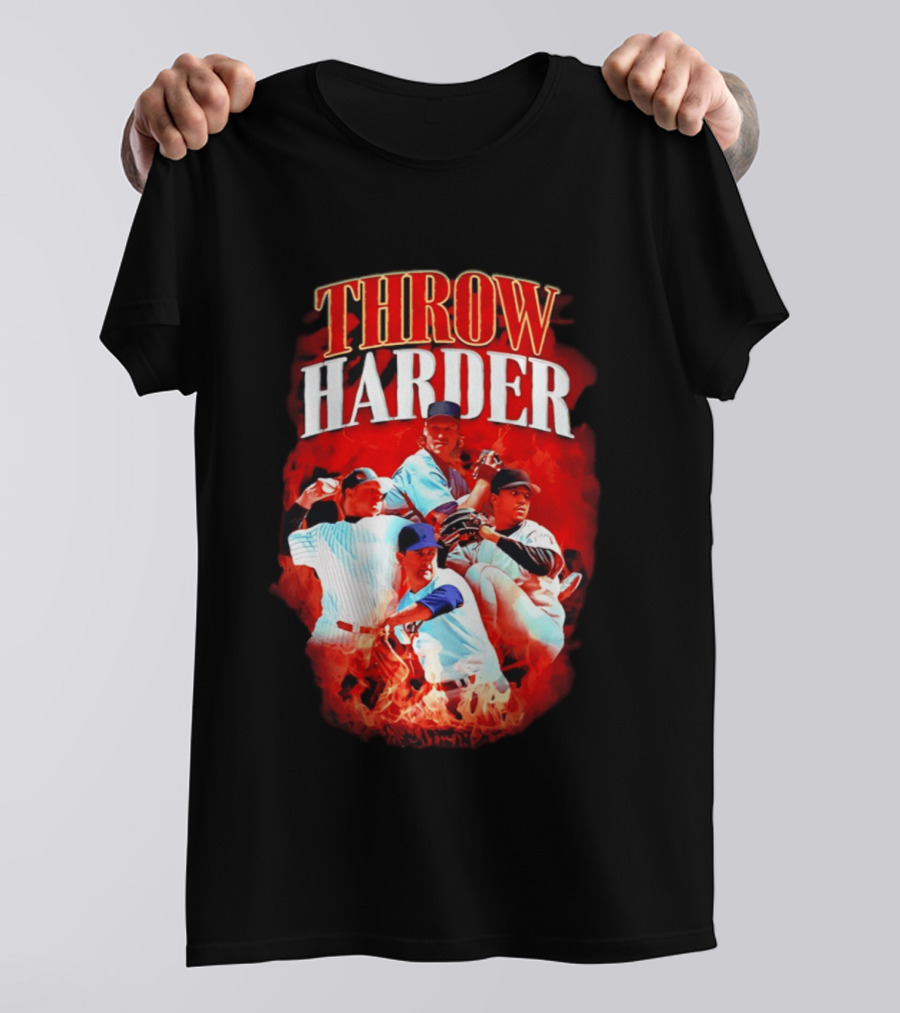 Throw Harder Baseball Players With Fire T-Shirt
