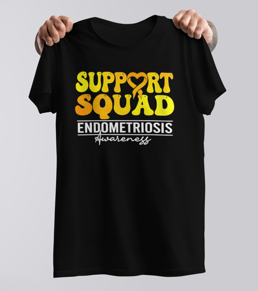 Support Squad Endometriosis Awareness Yellow Ribbon Heart T-Shirt