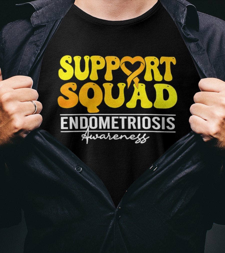 Support Squad Endometriosis Awareness Yellow Ribbon Heart T-Shirt