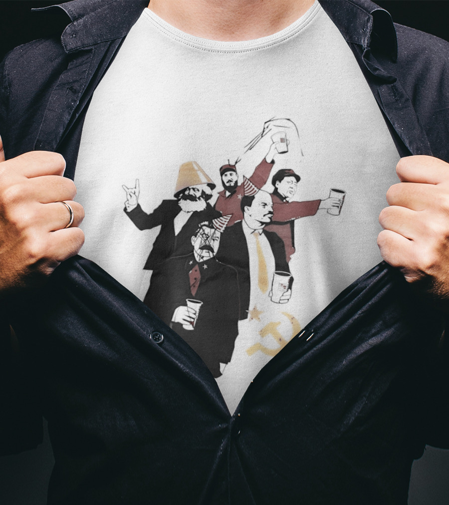 Drunk Karl Marx Vladimir Lenin Joseph Stalin Mao Zedong Fidel Castro Party Communist Humor Lamp Hat T-Shirt