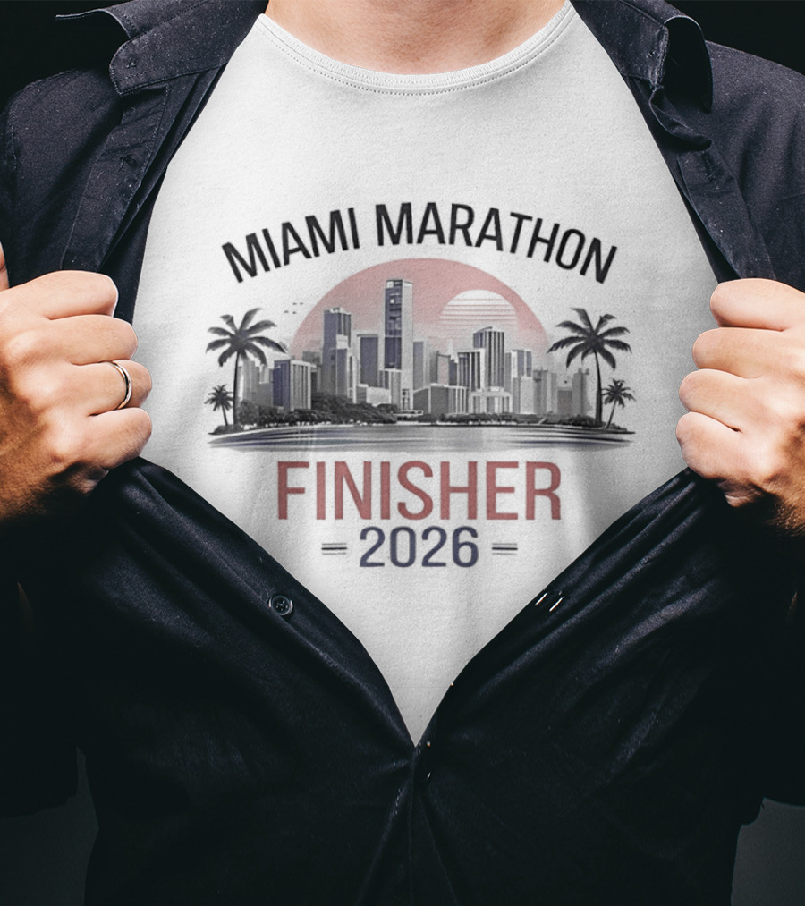 Miami Marathon Finisher 2026 City Skyline Sunset Palm Trees T-Shirt